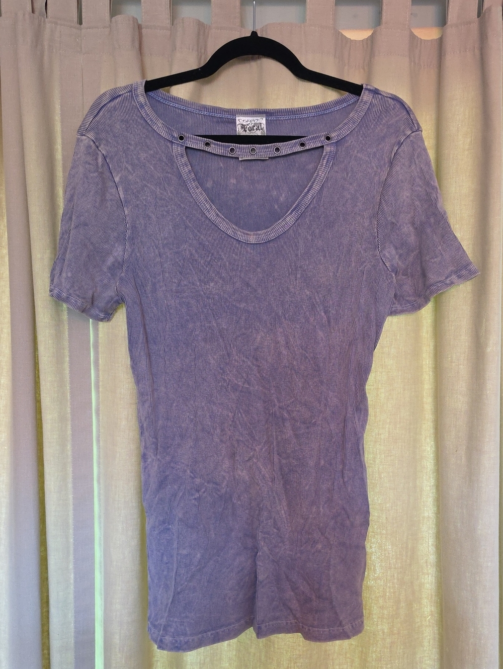 Vocal Lavender Blue Short Sleeve Tee with Grommet Accent